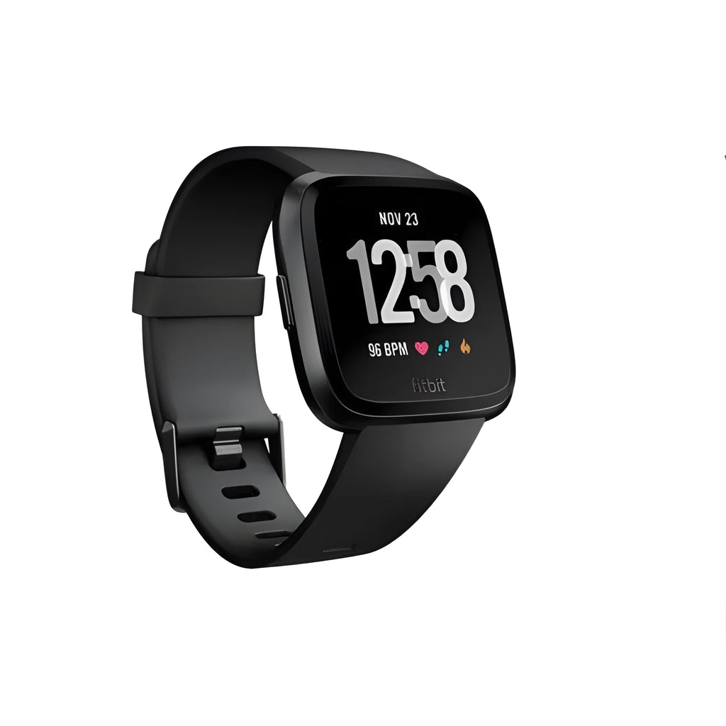 Black waterproof smart watch with heart rate monitor on a silicone wrist strap, showing a 1.4 inch screen.
