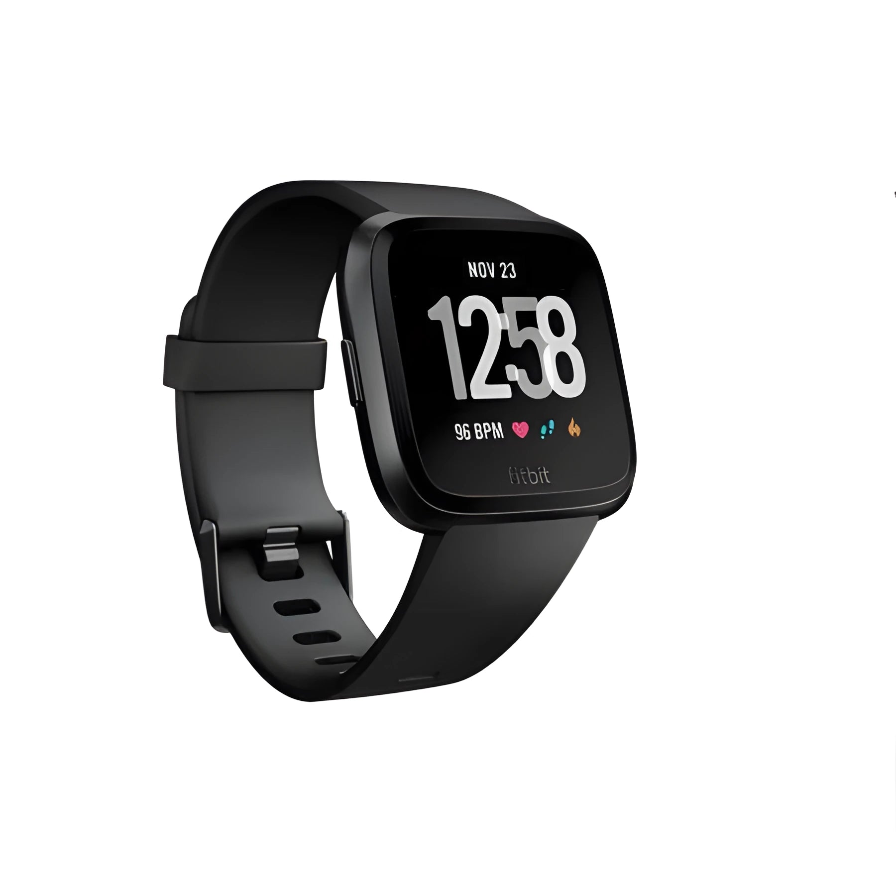 Black waterproof smart watch with heart rate monitor on a silicone wrist strap, showing a 1.4 inch screen.
