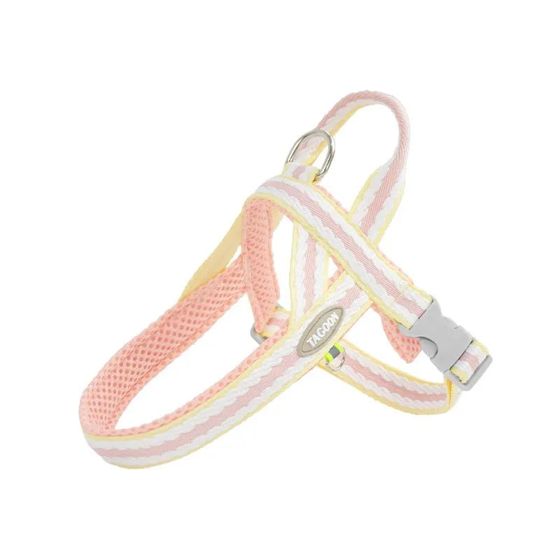 Y-style dog harness and matching 1.4 metre traction rope in coral orange for dogs 2kg to 17.5kg