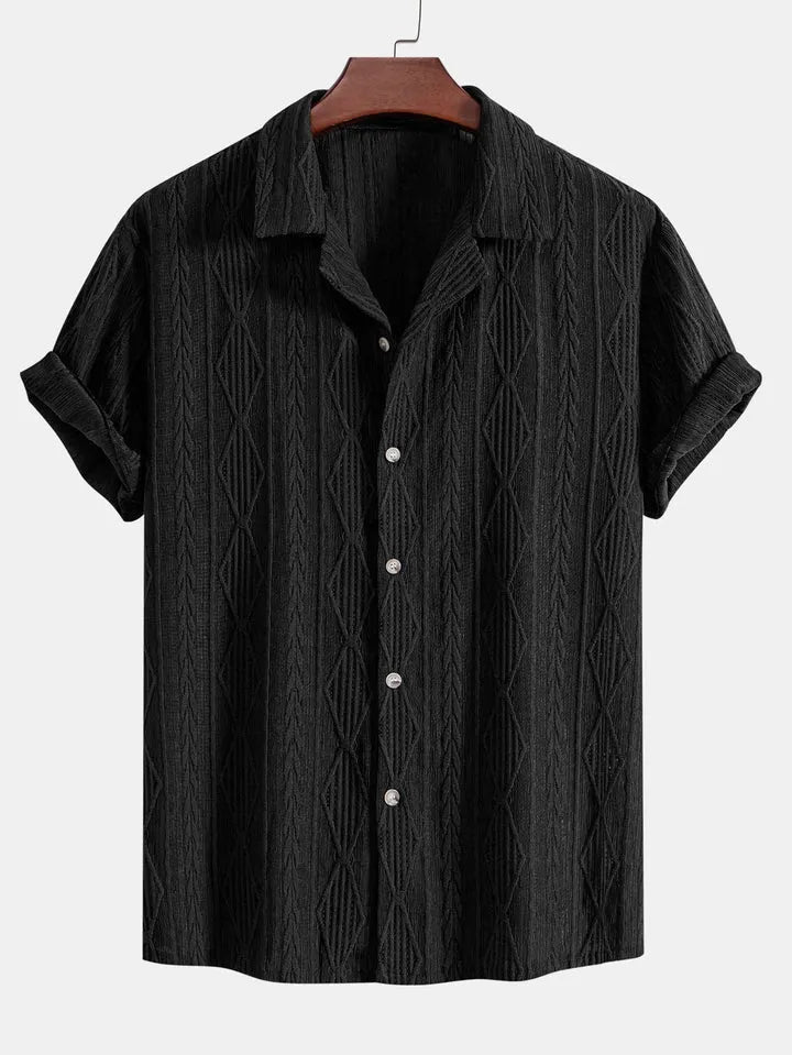 Men's loose beachwear cardigan in cotton linen blend, short sleeve summer shirt in solid colour
