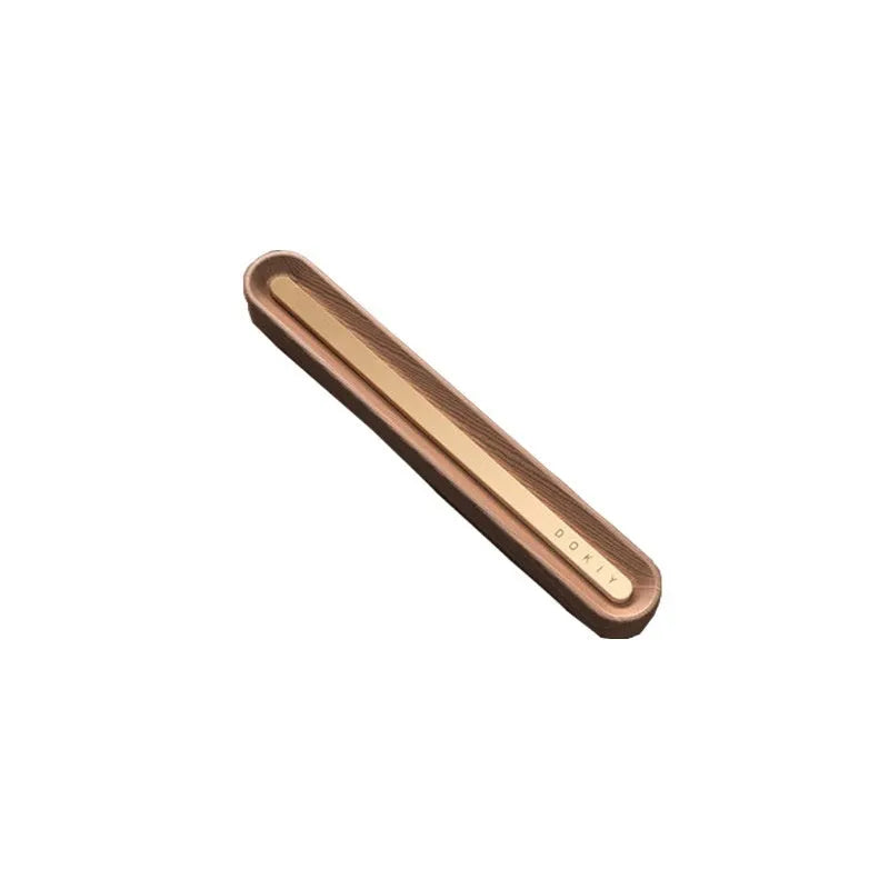 Solid long strip car aromatherapy ornament clipped to a car air vent, in walnut wood finish.