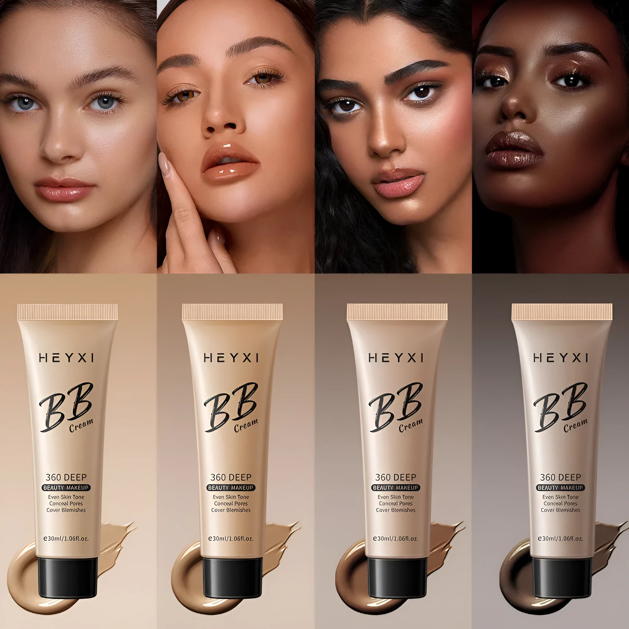 Waterproof sweatproof BB cream bottle in 30ml size with four shade options 01 02 03 04