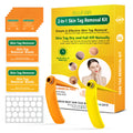 Orange-yellow wart removal tool kit with two handheld devices, rubber rings, alcohol swabs, and a repair sticker.