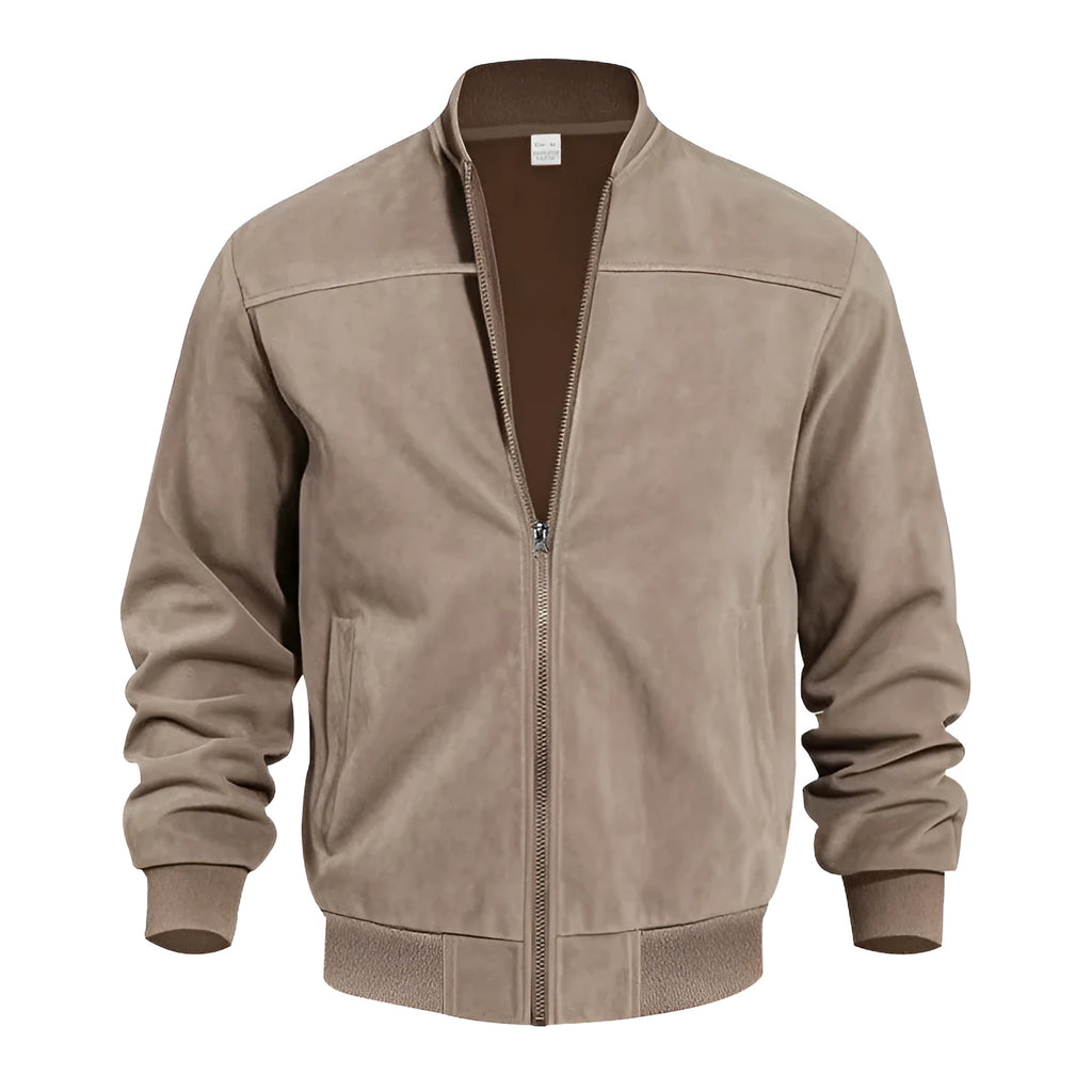 Men's casual plus size suede zipper jacket in polyester with cotton lining