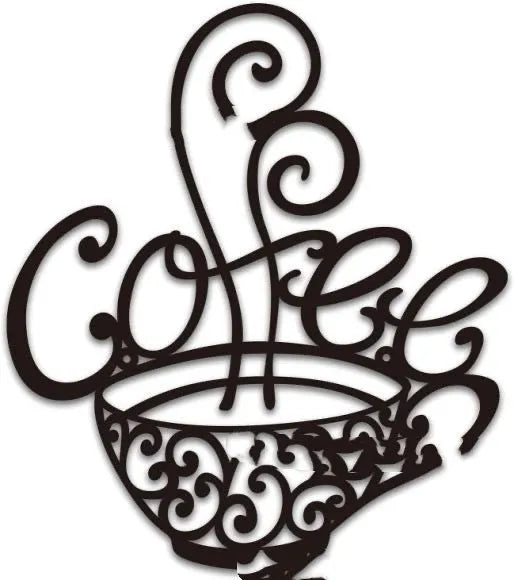 Black wrought iron wall decoration with English letter silhouettes measuring 26x28 cm