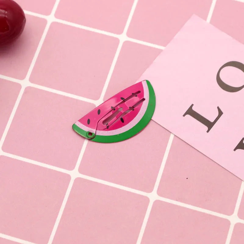 Children's metal barrette with baking varnish finish, colour-printed watermelon design