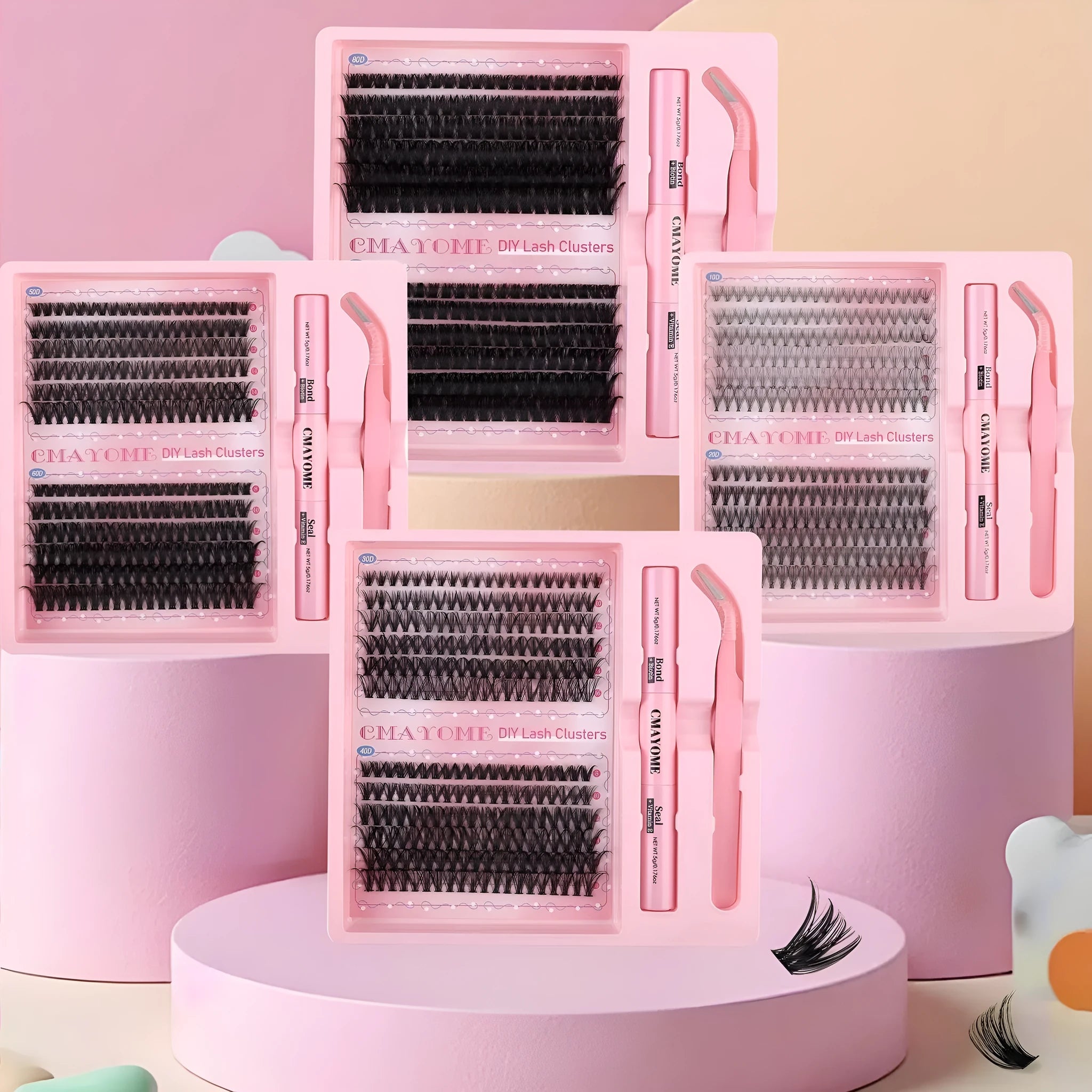 DIY single cluster false eyelashes natural thick mixed split type artificial fibre set in 15.5cm packaging