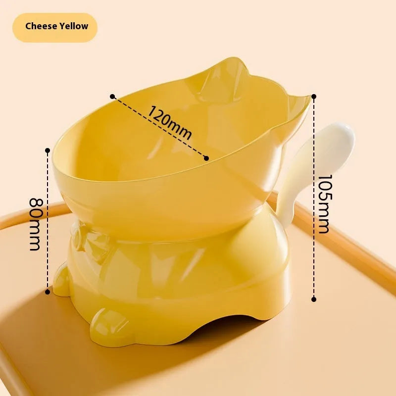 Oblique stainless steel cat bowl with a coloured silicone non-slip base.