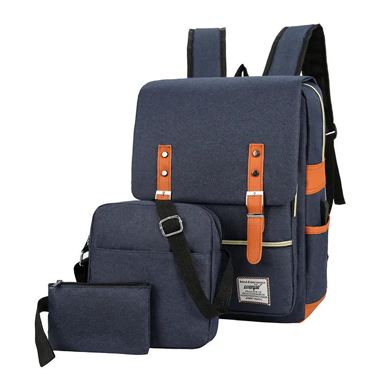 Three-piece business travel backpack in Oxford cloth with curved shoulder straps