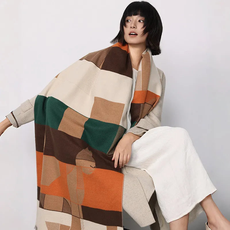 185x65cm cashmere-like polyester scarf in autumn colours showing European styling