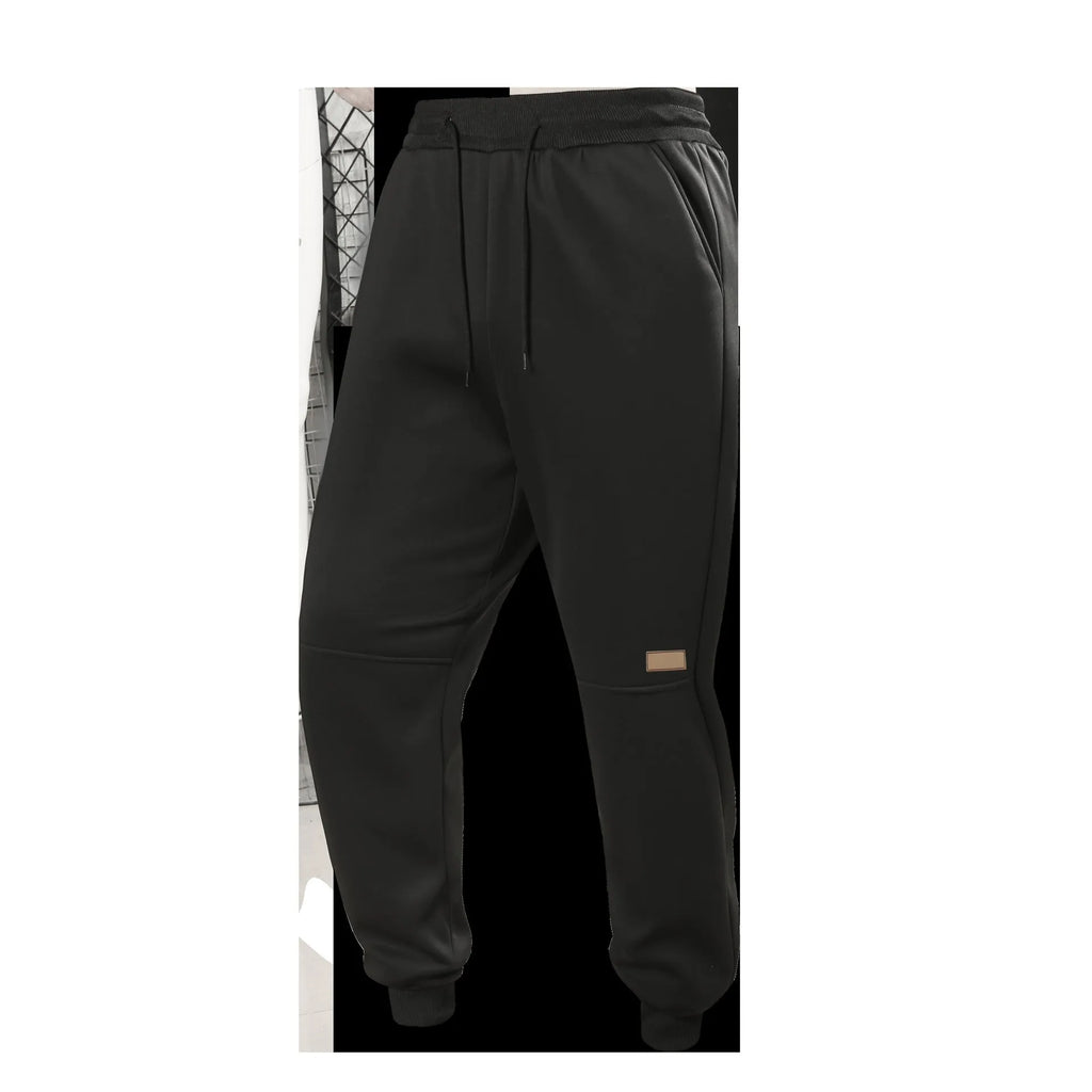 Lamb fleece casual sweatpants for men in solid Gray, Black, and Blue, synthetic blend, mid-rise