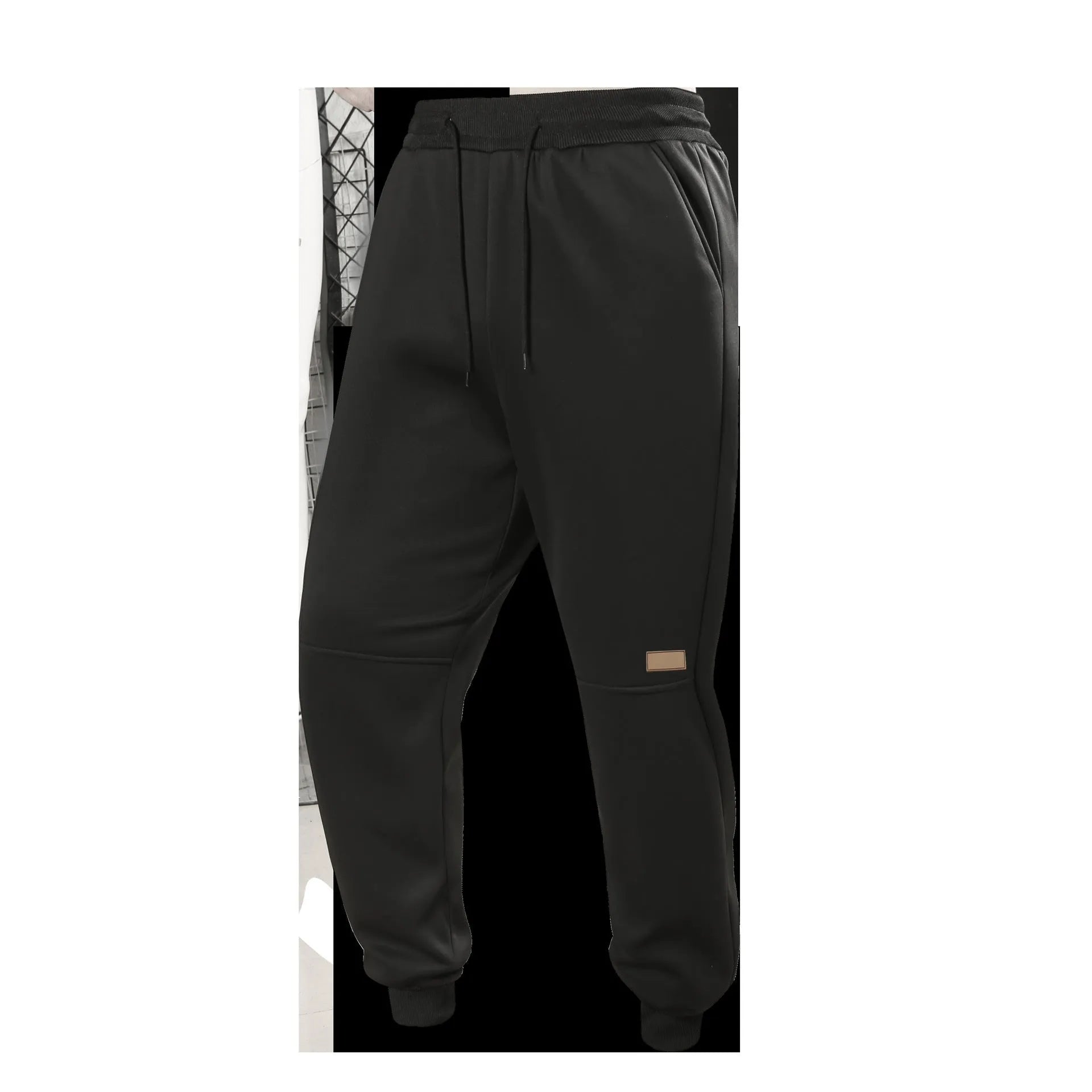 Lamb fleece casual sweatpants for men in solid Gray, Black, and Blue, synthetic blend, mid-rise