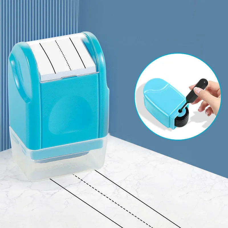 Rectangular plastic roller seal for stamping English lines, shown in multiple colour options.