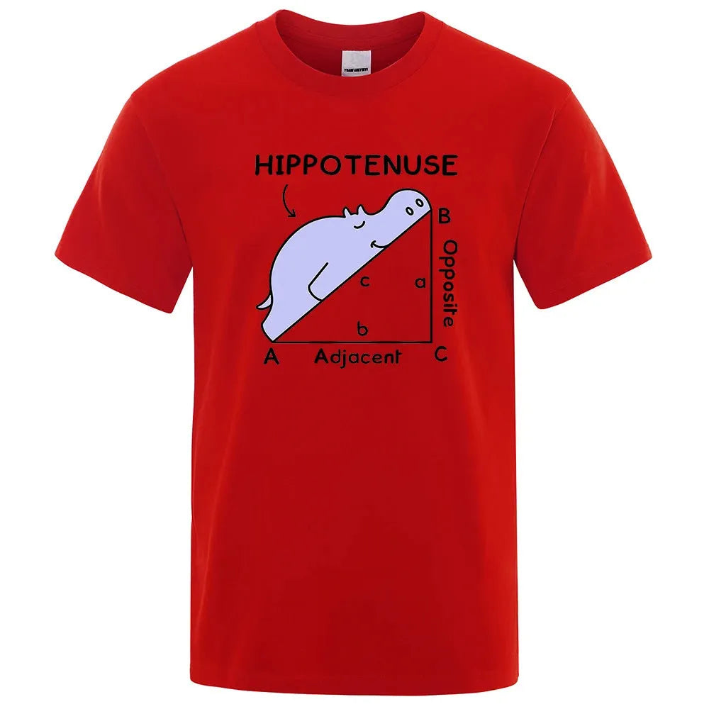 Loose fit cotton T-shirt with 'Hippotenuse Opposite Adjacent' funny text print, shown in Army Green colour.