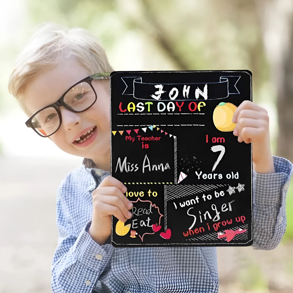 Wooden first day of school blackboard ornament with density plate construction