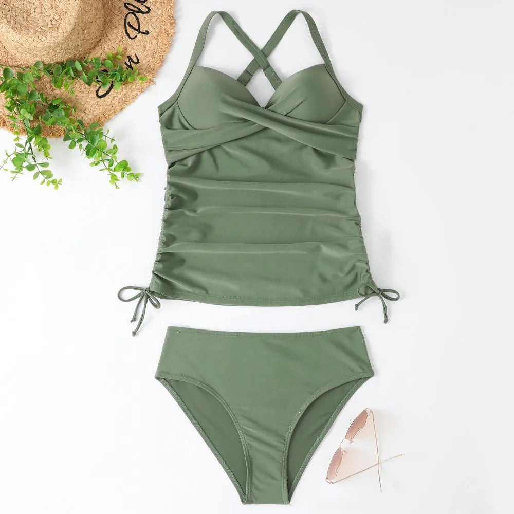 Women's high waist slim fit bikini set in nylon fabric for swimming sports