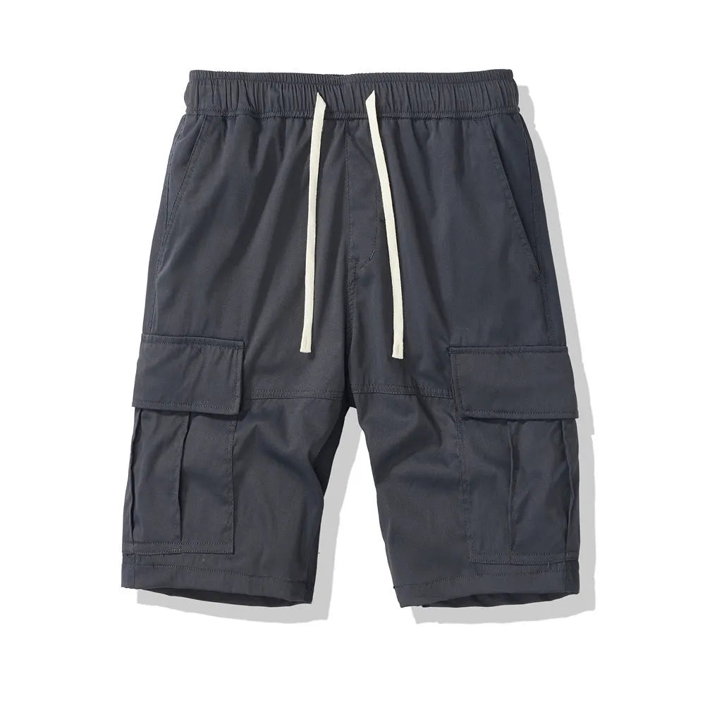 Men's multi-pocket loose cropped trousers in polyester for outdoor summer wear
