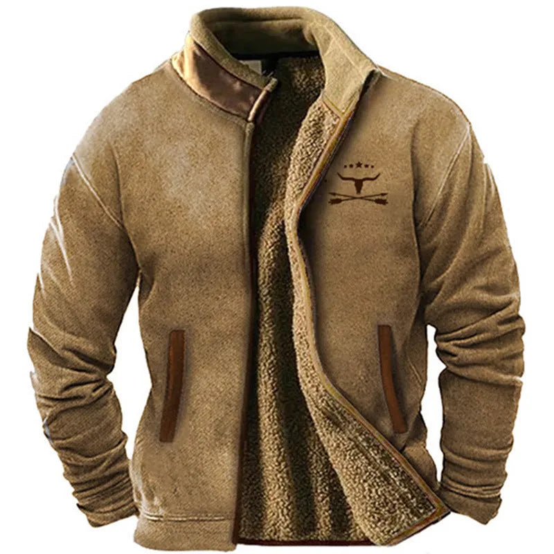 Men's green padded coat with fleece lining shown in regular 50cm length