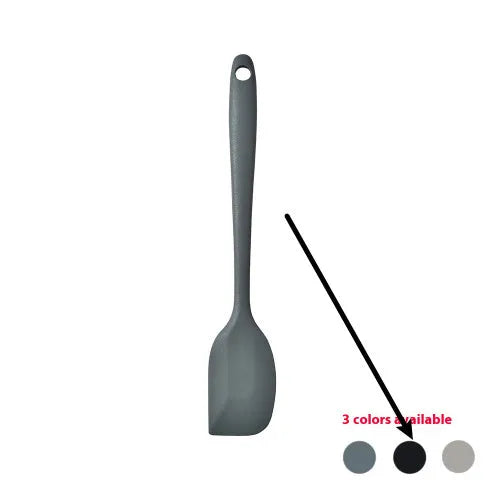12-piece silicone kitchenware set with rotating storage bucket showing utensils in black, dark grey or khaki colours