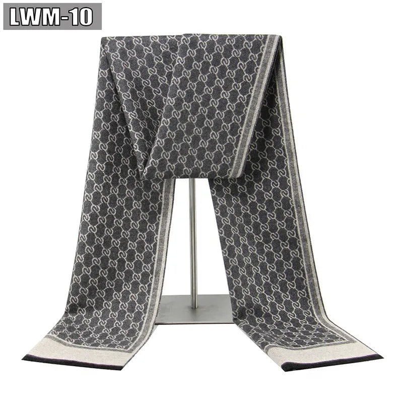 Men's plaid imitation cashmere scarf with tassels, over 175cm long, in a business style