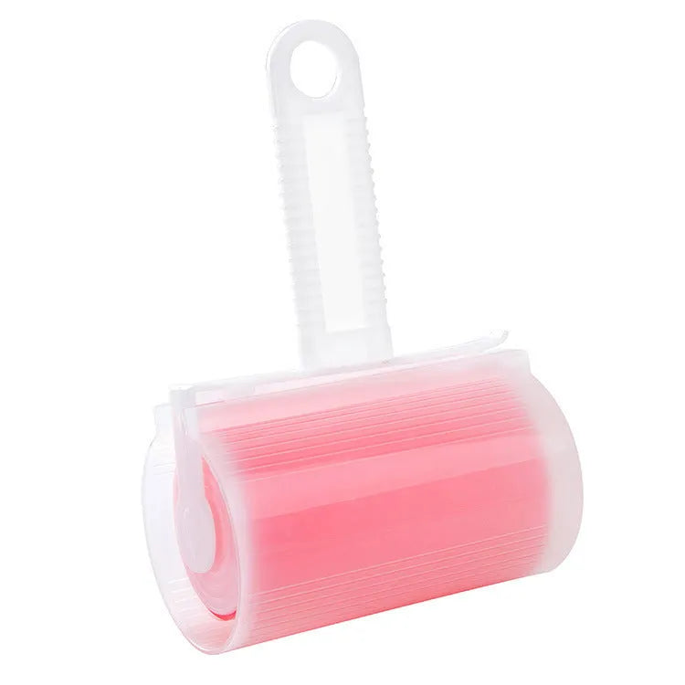 Washable reusable lint roller for pet hair removal in blue, green, pink and yellow colours with protective cover
