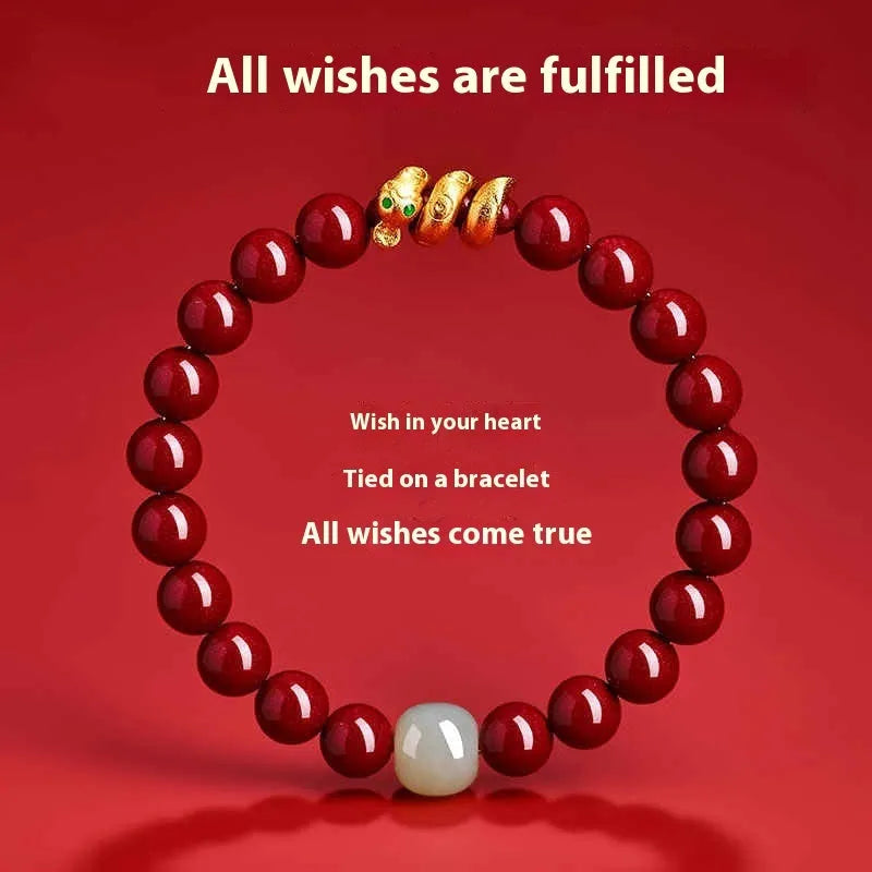 Handmade cinnabar Snake Year zodiac bracelet with snake beads in Chinese style unisex design