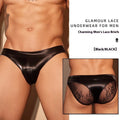 Men's black shark skin lace briefs, free size, hip-hugging style.