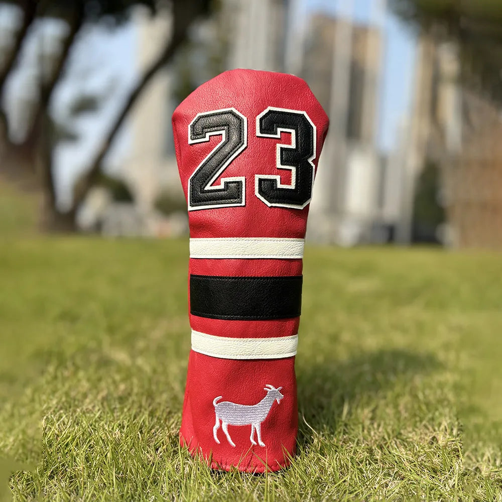 Set of four PU golf club head covers in a chosen colour for driver, fairway wood, UT iron, and Square putter.