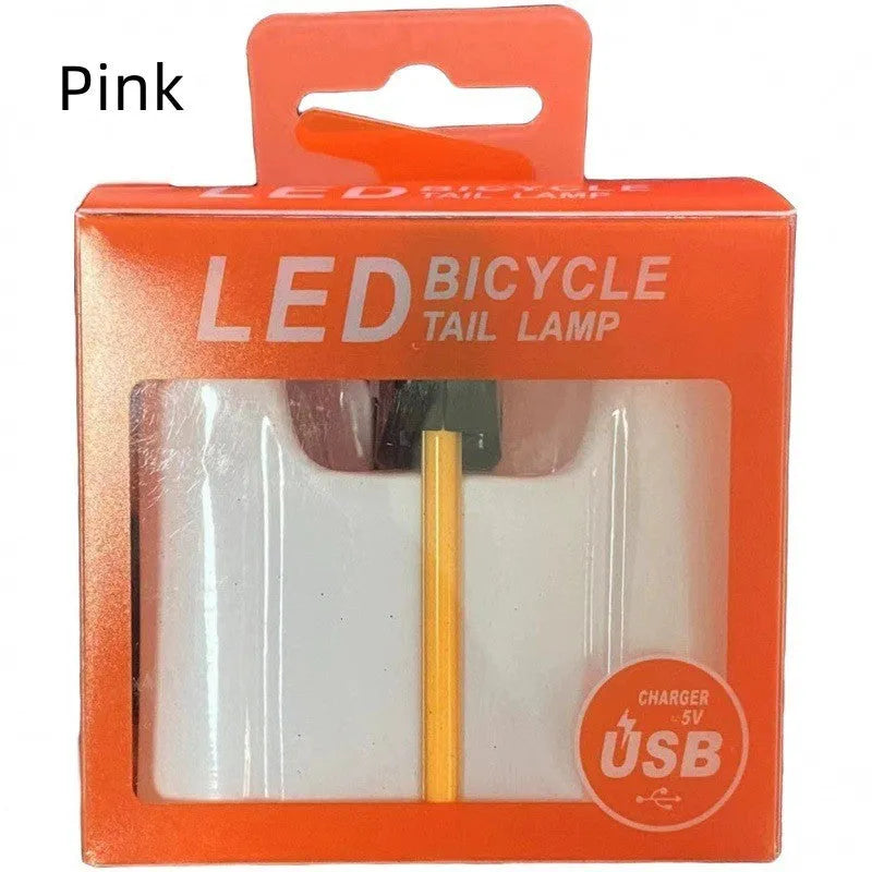 USB charging waterproof cycling taillight available in blue, pink, red, white and yellow colour options