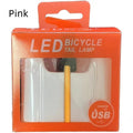USB charging waterproof cycling taillight available in blue, pink, red, white and yellow colour options