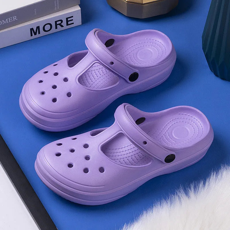 Women's EVA non-slip platform slippers in solid colour with cartoon flower design, available in pink