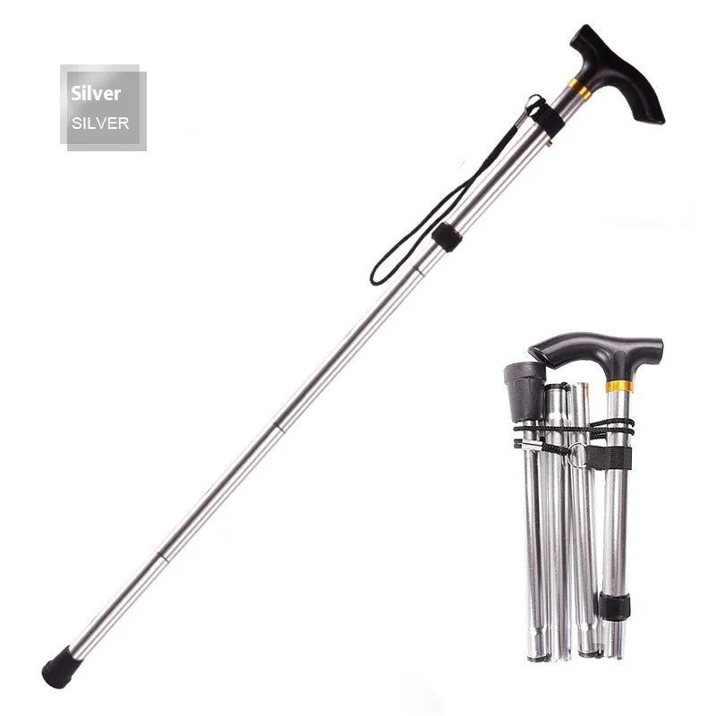 Aluminum alloy folding walking stick with adjustable height and non-slip rubber tip