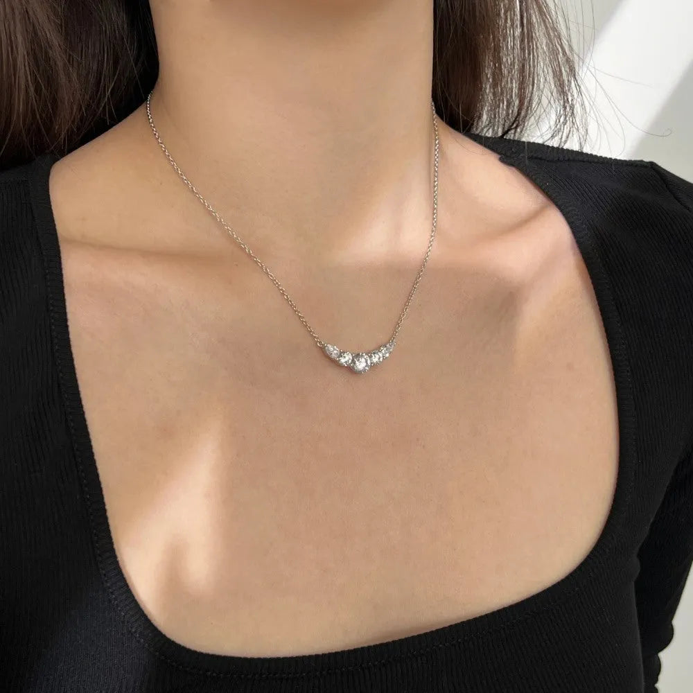 925 silver zircon inlaid women's necklace in platinum colour on white background