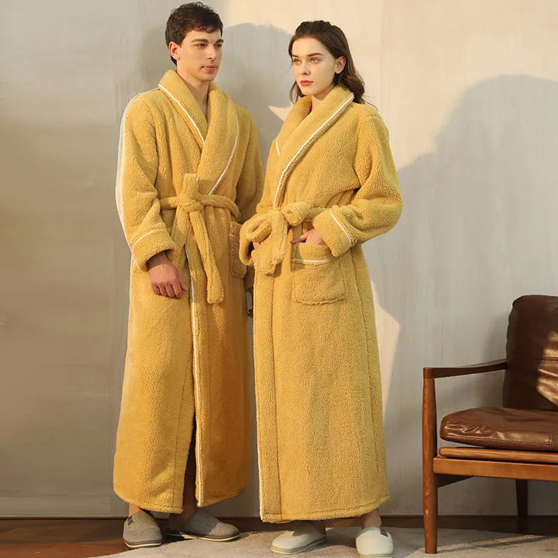 Thickened winter flannel bathrobe in Angola red available in plus sizes M, XL, XXXL
