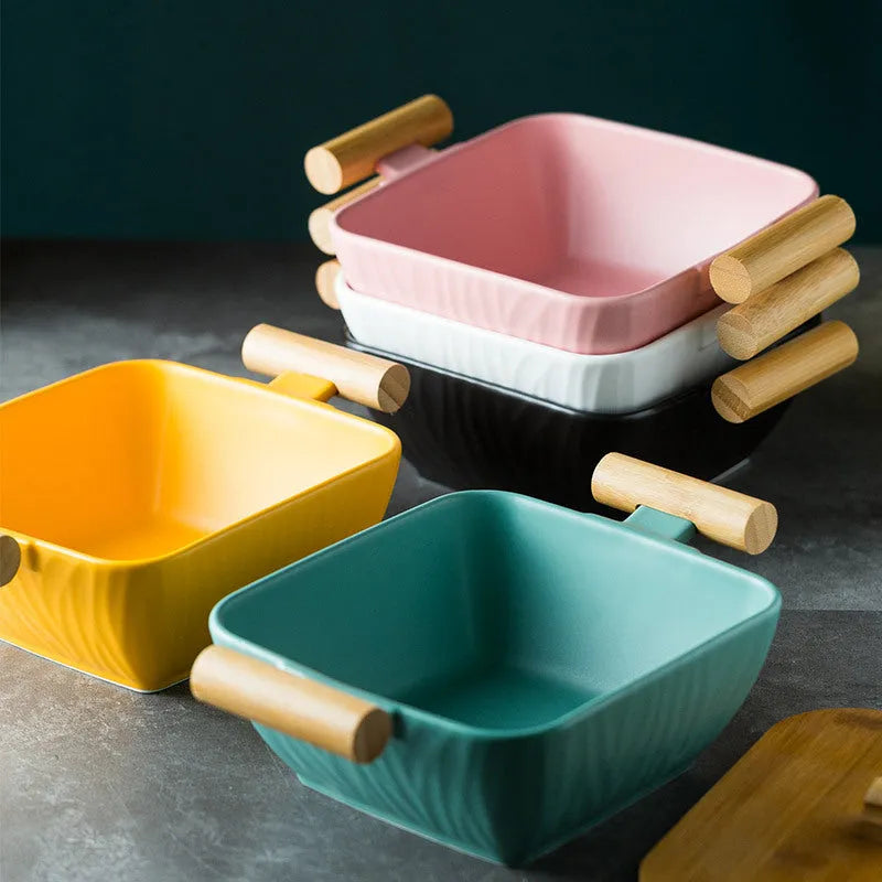 Modern irregular-shaped porcelain ceramic serving bowl with matching lid