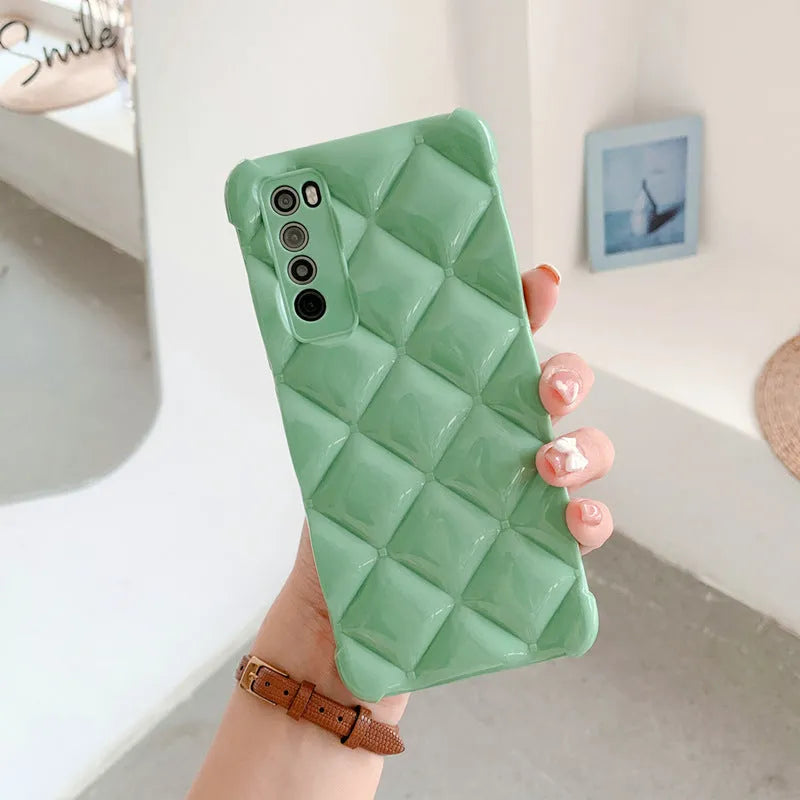 Silicone back cover phone case for Huawei models in black, green, pink, and white colours