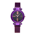 Ladies quartz wristwatch with round 32mm dial and stainless steel strap with magnetic buckle, shown in rose gold colour.