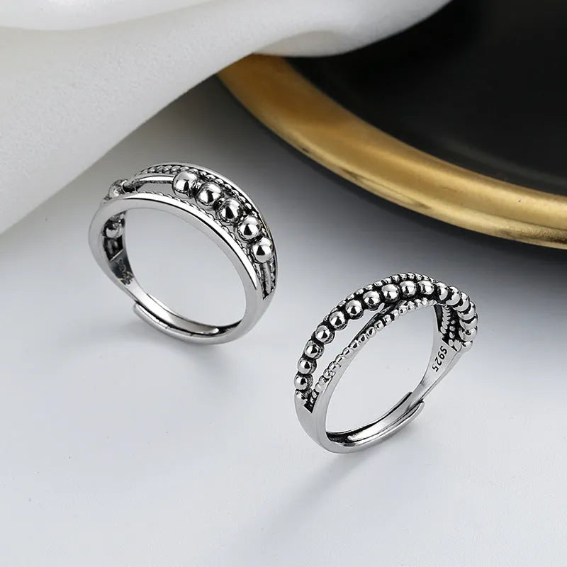 Adjustable copper couple ring with vintage geometric shape and electroplated finish