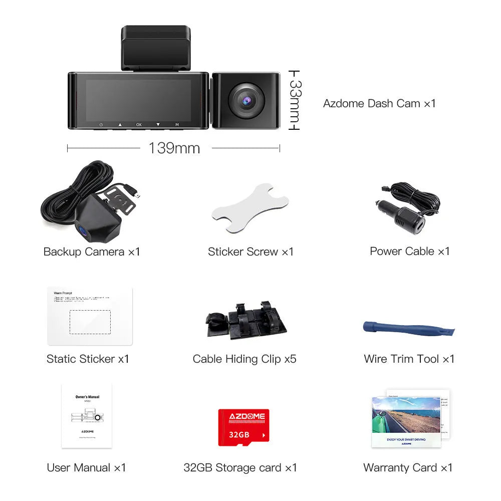 2K dash cam with front and rear lenses, 3.0 inch screen, night vision, WiFi and GPS for car driving recorder