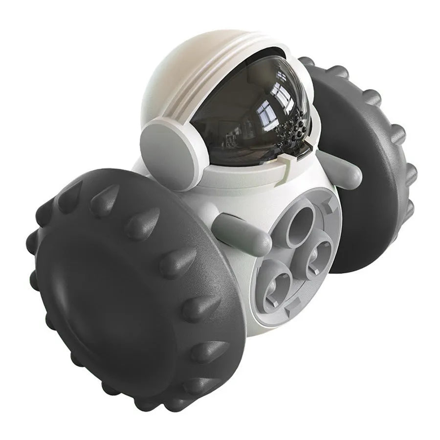 Self-balancing roller dog treat puzzle toy for small dogs and cats in assorted colours.