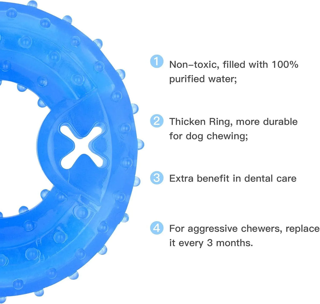 Freezable dog teething toy in bones and circles shapes with treat pocket