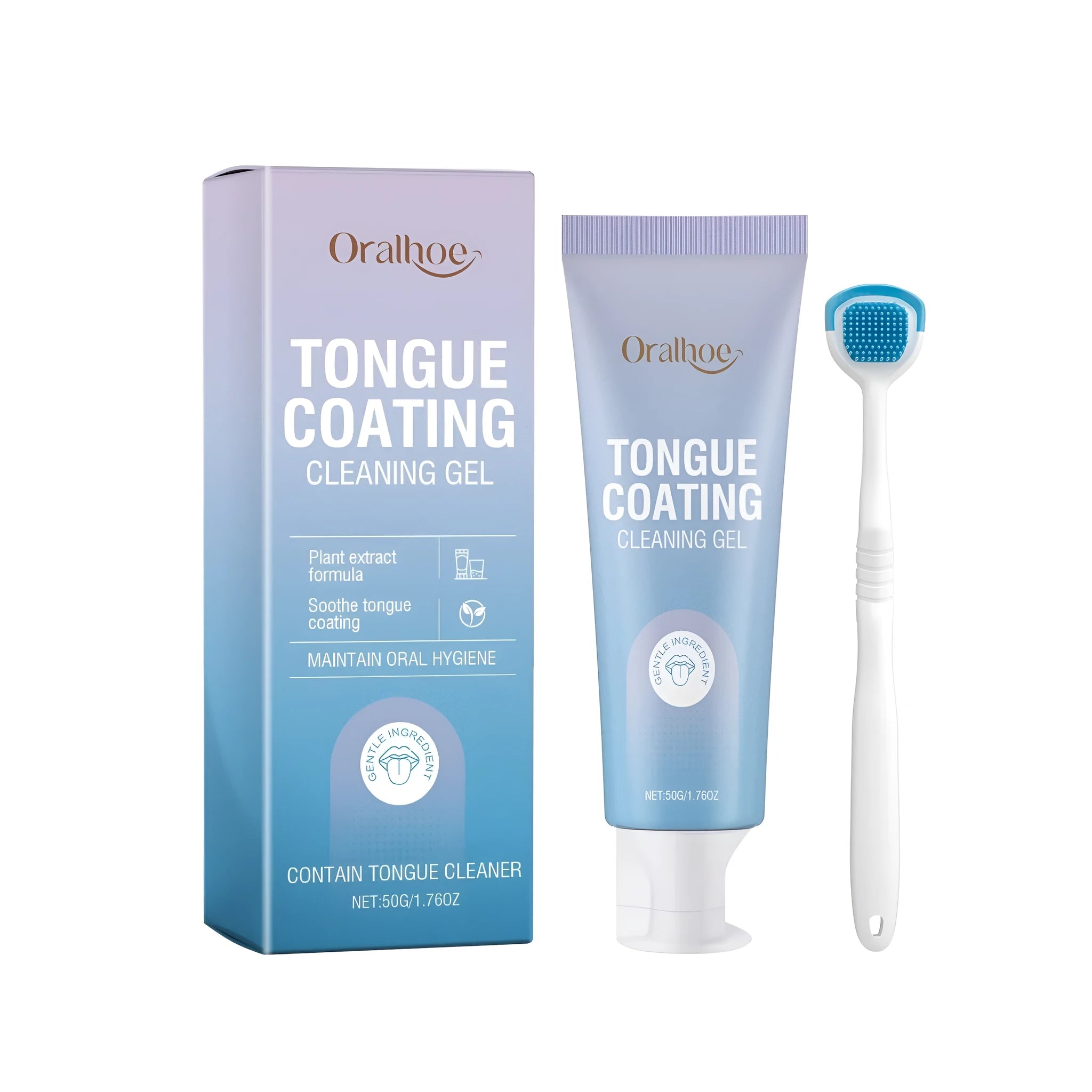Tongue cleaning gel tube and brush set for oral hygiene