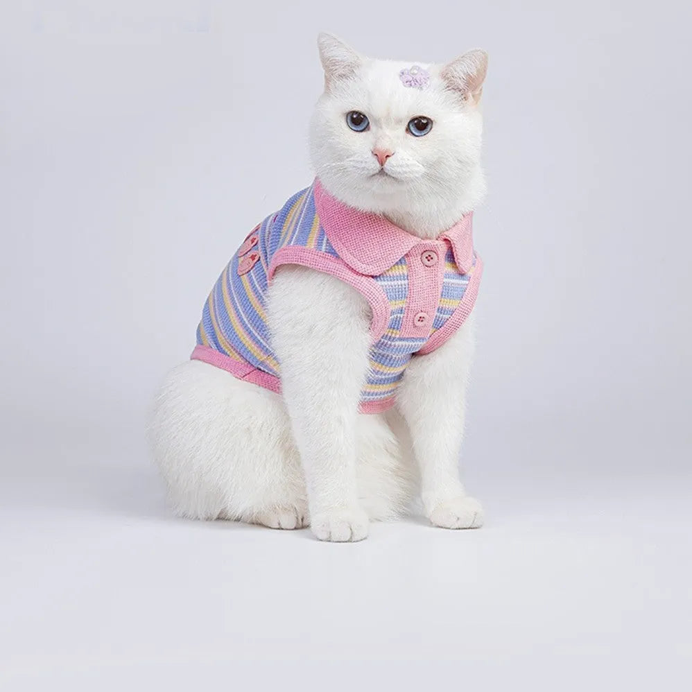 Pink purple reversible autumn vest for small dog or cat with elastic leg openings