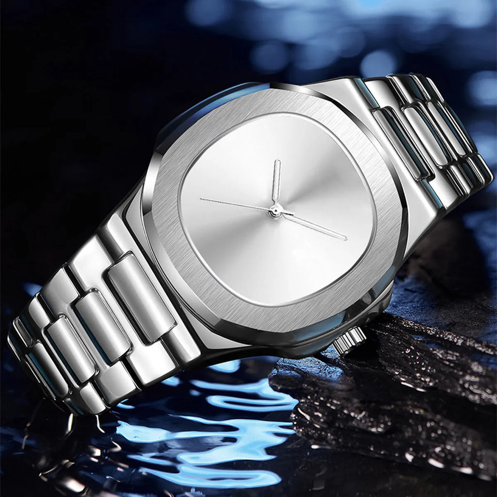 Men's waterproof quartz watch in silver with 15mm case and business style