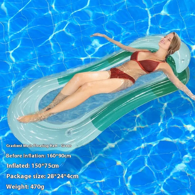 PVC thick sequins inflatable floating row pool lounger in gradient colour with canopy