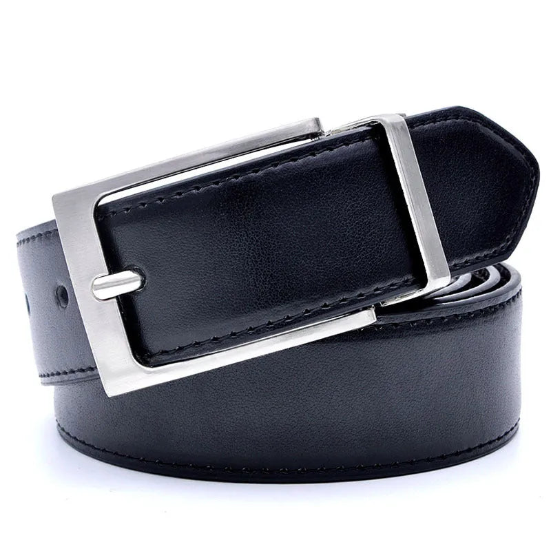 Men's brown black rotating pin buckle belt made from genuine two-layer cowhide leather