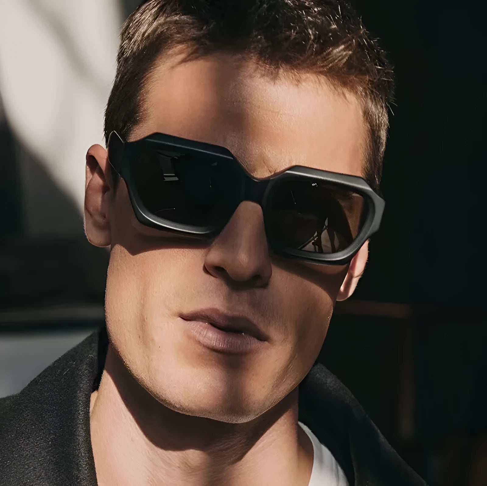 Men's UV protection sunglasses quadrilateral frame punk hip hop style bright black frame gray piece
