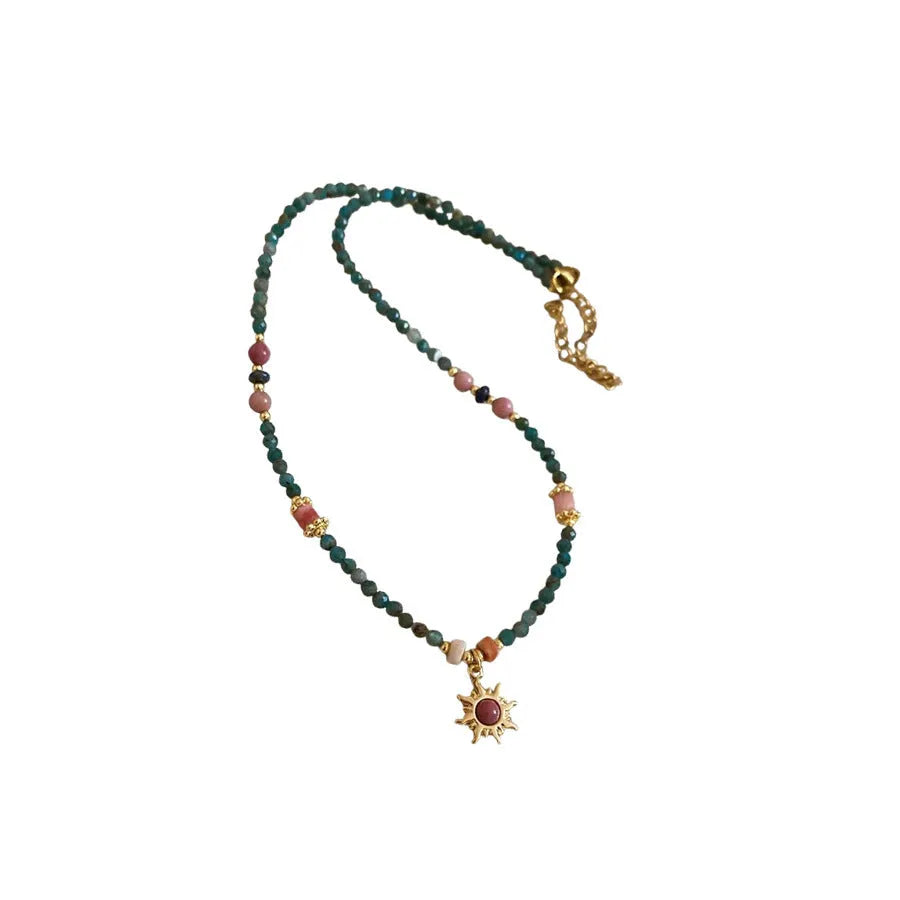 Freshwater pearl necklace with electroplated sun pendant on 41-50 cm clavicle chain