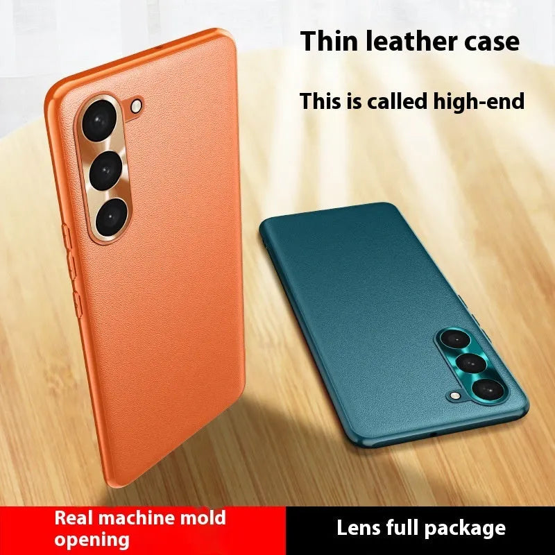 Leather pattern TPU phone case with metal lens ring for Samsung in Athens Black colour