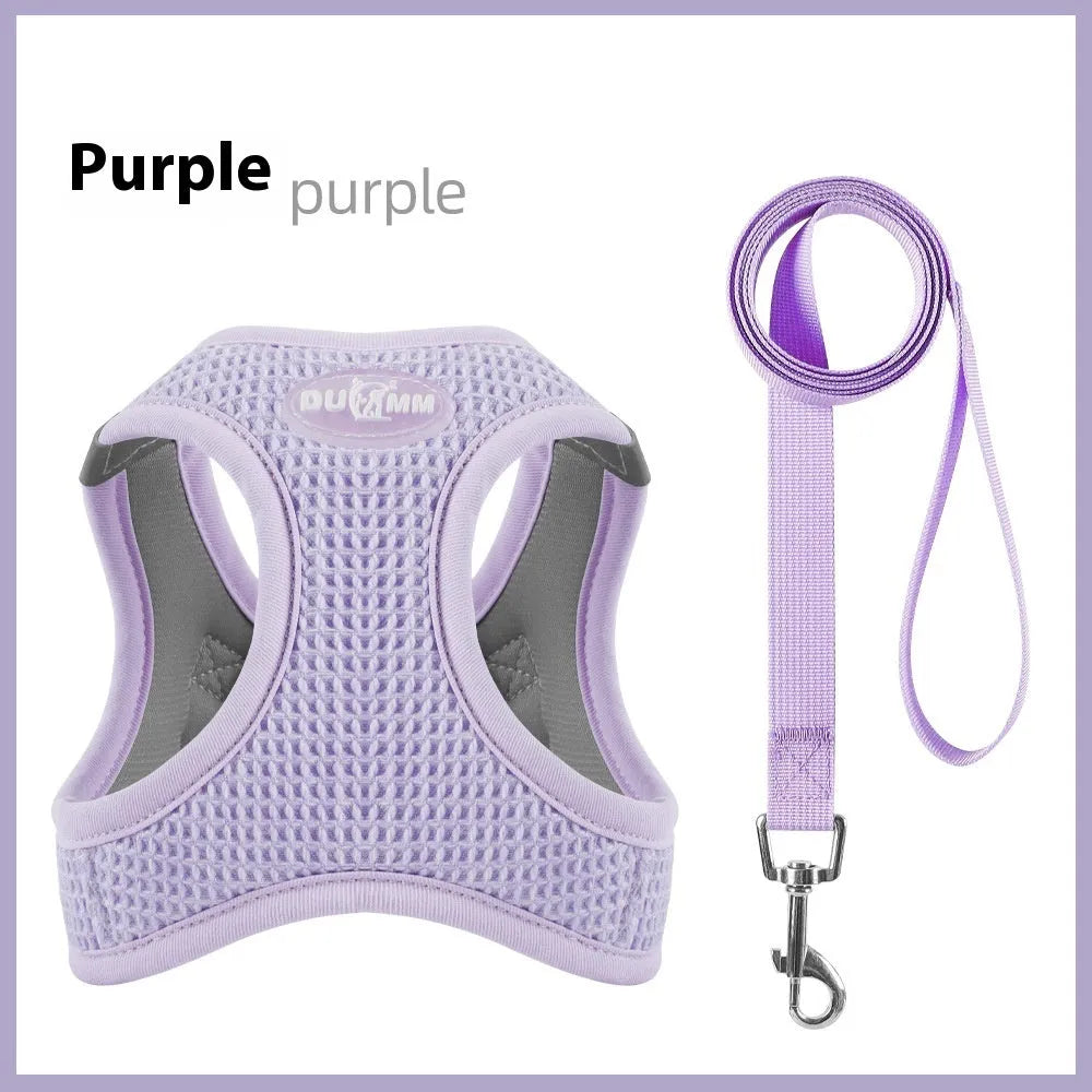Brown waffle weave cloth cat harness and lead set shown on a size chart
